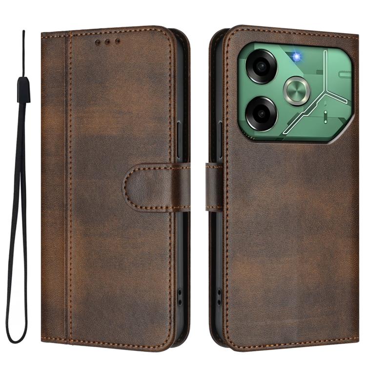 For Tecno Pova 6 4G Line Splicing Buckle Retro Leather Phone Case