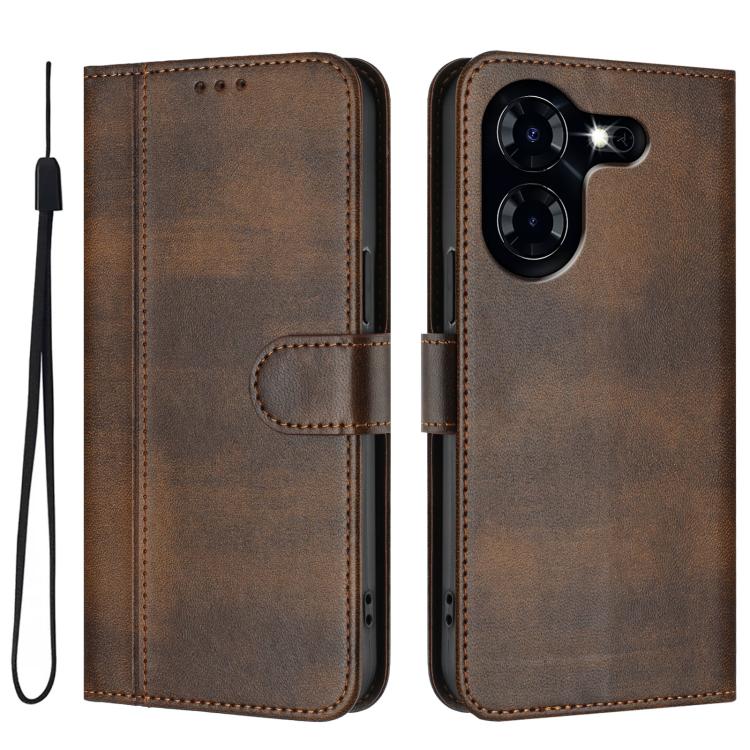 For Tecno Pova 5 Line Splicing Buckle Retro Leather Phone Case