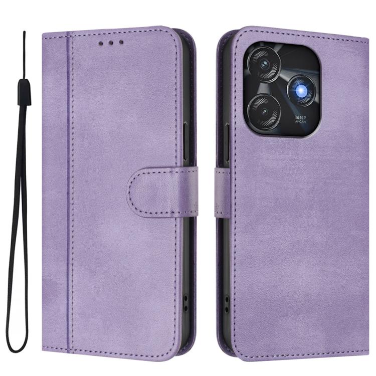 For Tecno Spark 10C / 10 4G Line Splicing Buckle Retro Leather Phone Case