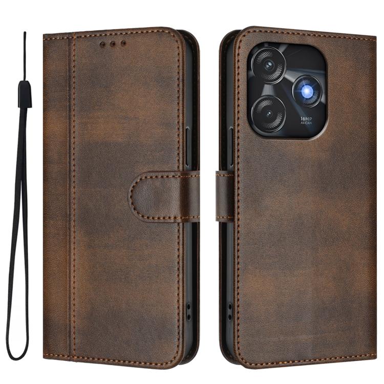 For Tecno Spark 10C / 10 4G Line Splicing Buckle Retro Leather Phone Case