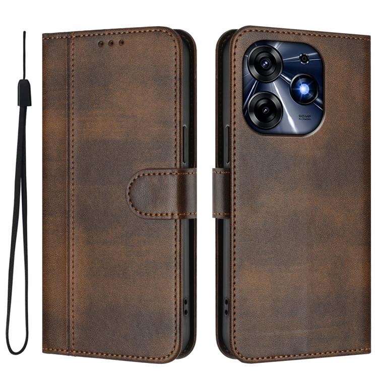 For Tecno Spark 10 Pro 4G Line Splicing Buckle Retro Leather Phone Case