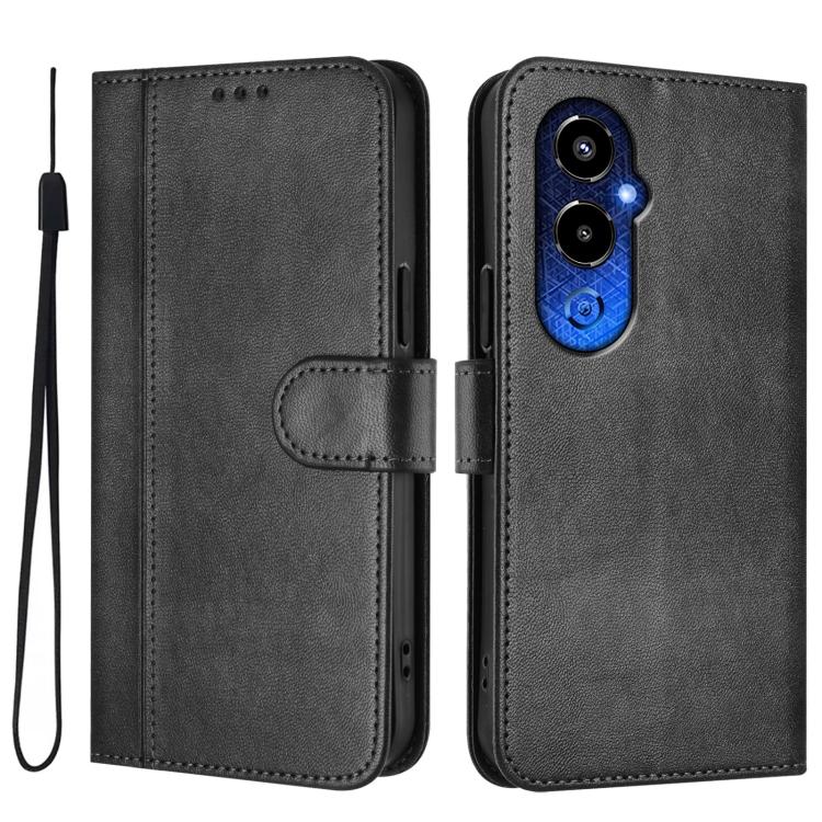 For Tecno Pova 4 Pro Line Splicing Buckle Retro Leather Phone Case