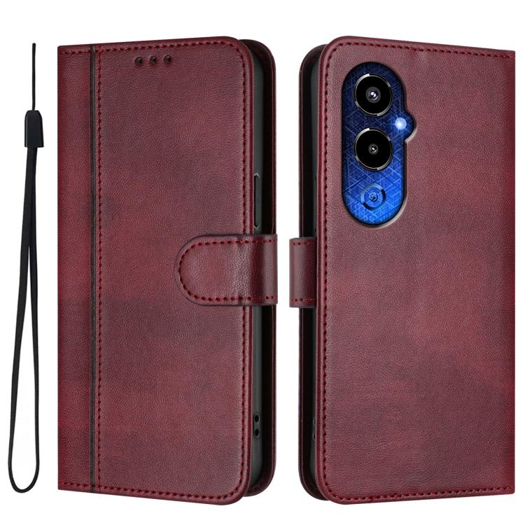 For Tecno Pova 4 Pro Line Splicing Buckle Retro Leather Phone Case