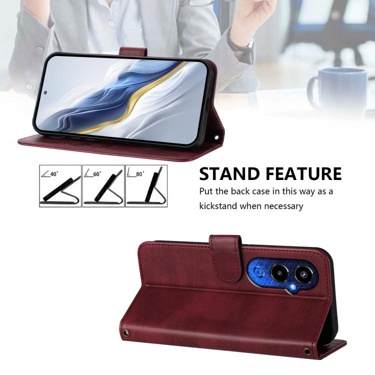 For Tecno Pova 4 Pro Line Splicing Buckle Retro Leather Phone Case