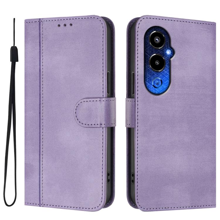For Tecno Pova 4 Pro Line Splicing Buckle Retro Leather Phone Case