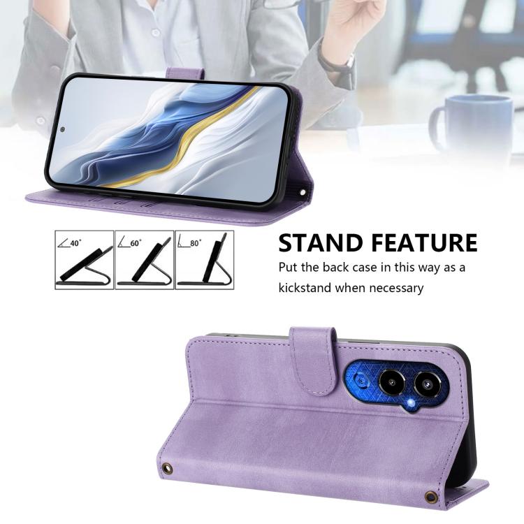 For Tecno Pova 4 Pro Line Splicing Buckle Retro Leather Phone Case