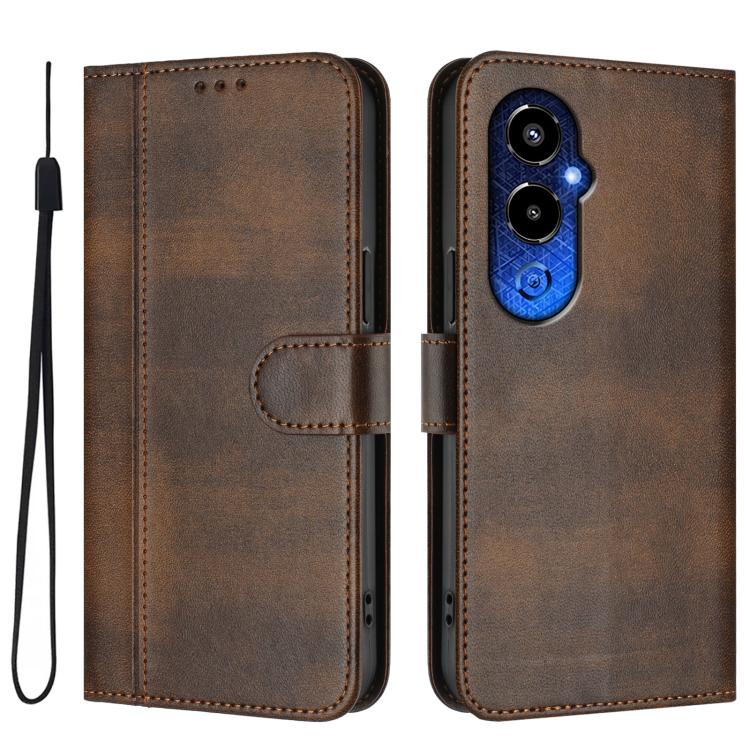 For Tecno Pova 4 Pro Line Splicing Buckle Retro Leather Phone Case