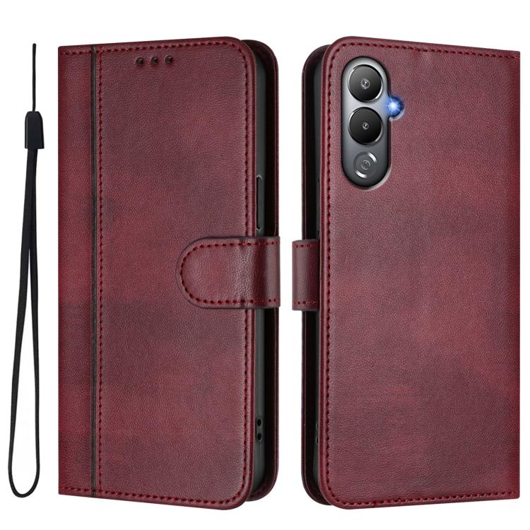 For Tecno Pova 4 Line Splicing Buckle Retro Leather Phone Case