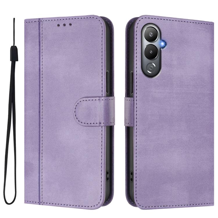 For Tecno Pova 4 Line Splicing Buckle Retro Leather Phone Case