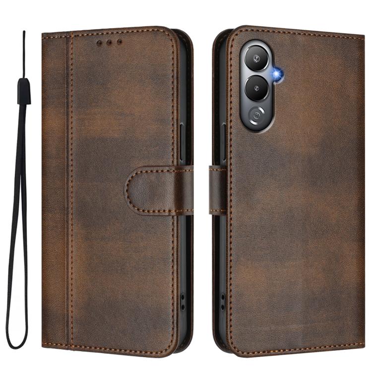 For Tecno Pova 4 Line Splicing Buckle Retro Leather Phone Case
