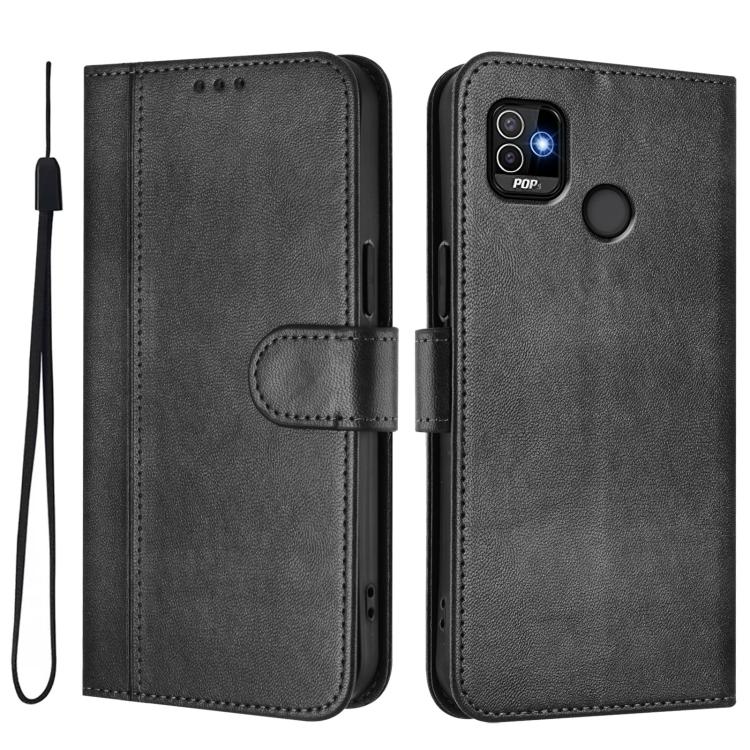 For Tecno Pop 5 Line Splicing Buckle Retro Leather Phone Case