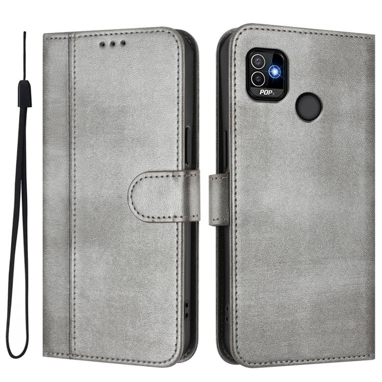 For Tecno Pop 5 Line Splicing Buckle Retro Leather Phone Case