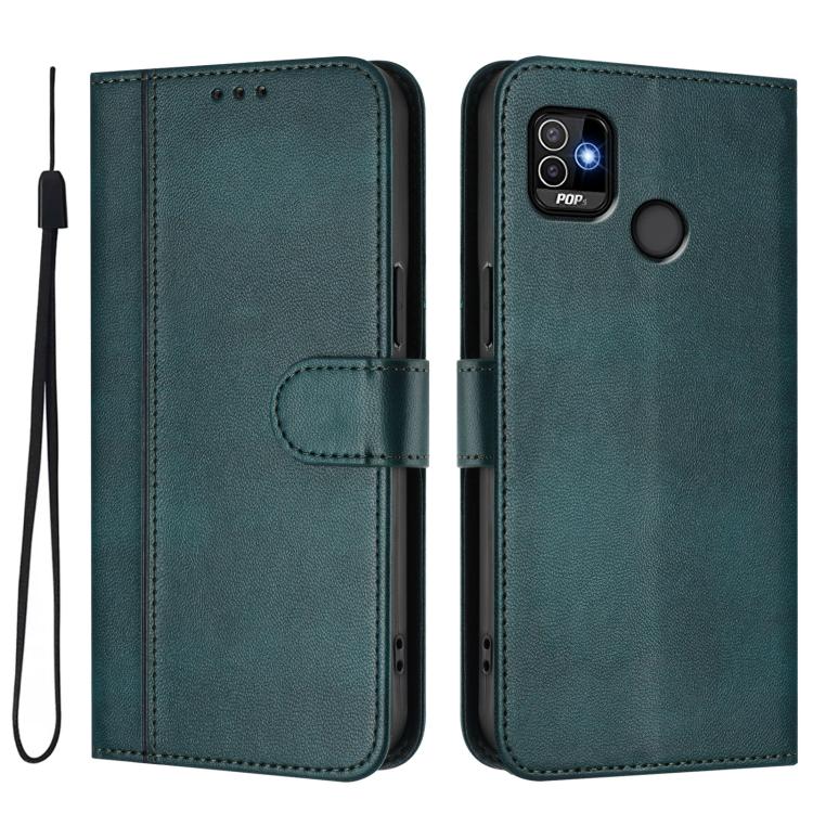 For Tecno Pop 5 Line Splicing Buckle Retro Leather Phone Case