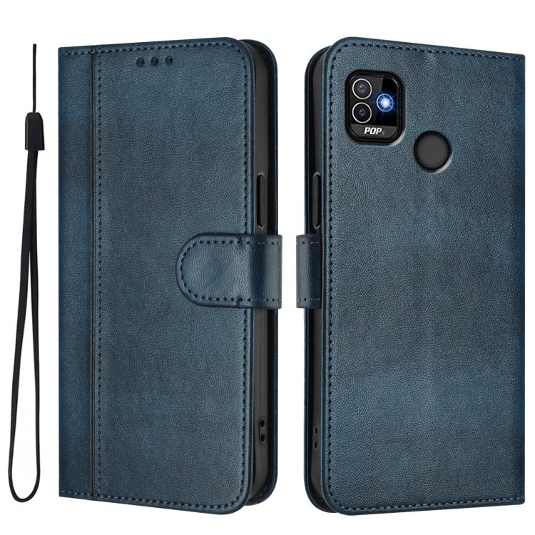 For Tecno Pop 5 Line Splicing Buckle Retro Leather Phone Case