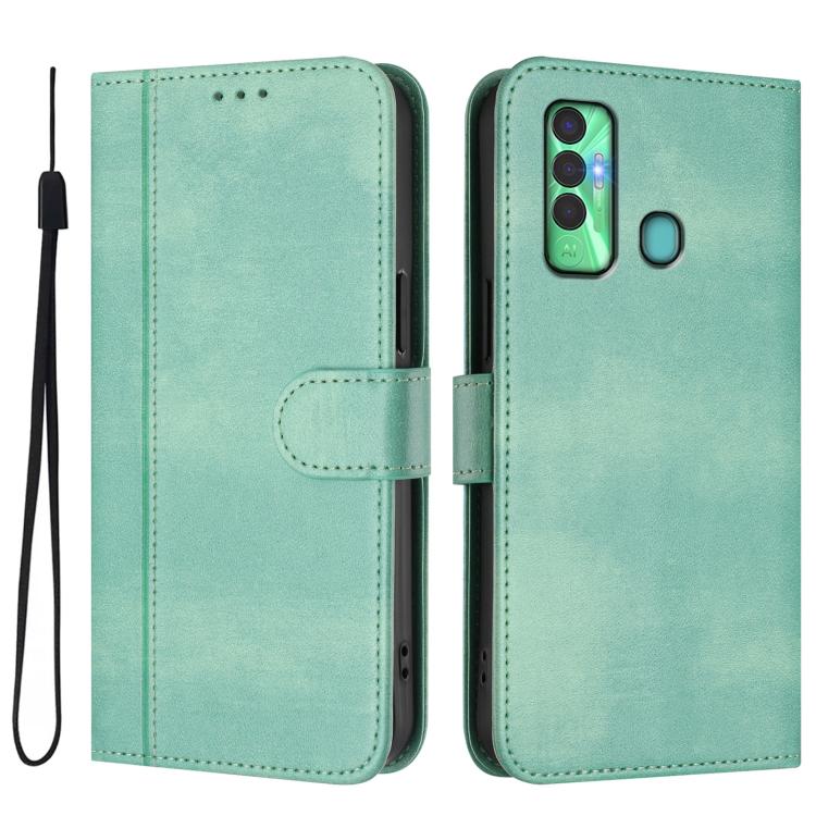 For Tecno Spark 7P Line Splicing Buckle Retro Leather Phone Case