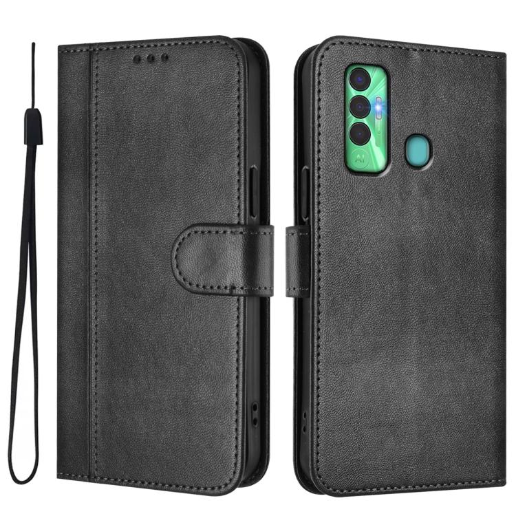 For Tecno Spark 7P Line Splicing Buckle Retro Leather Phone Case