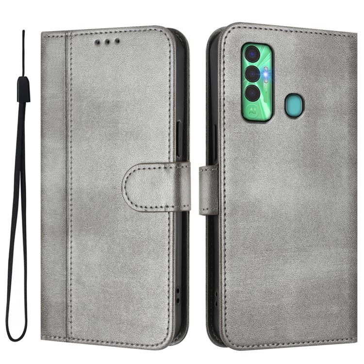 For Tecno Spark 7P Line Splicing Buckle Retro Leather Phone Case