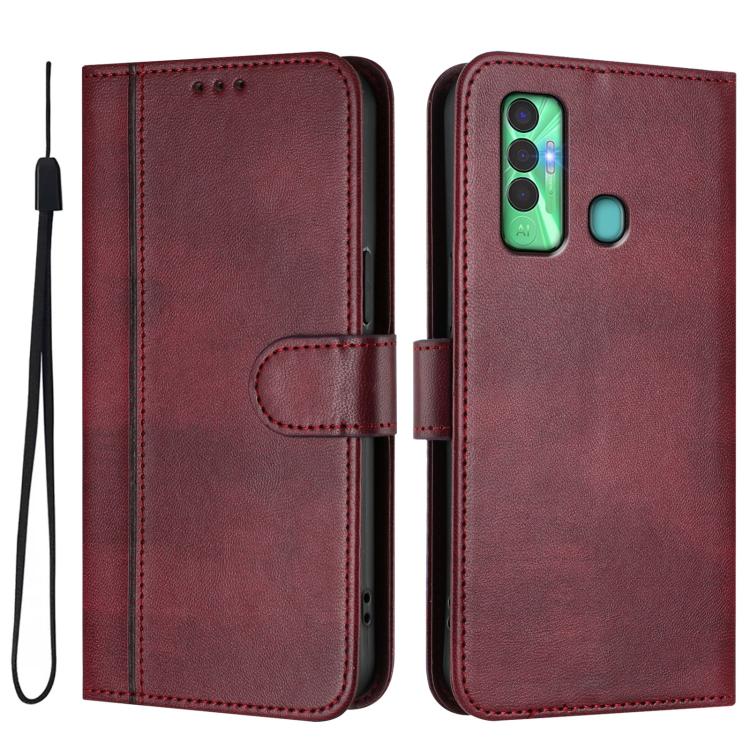 For Tecno Spark 7P Line Splicing Buckle Retro Leather Phone Case