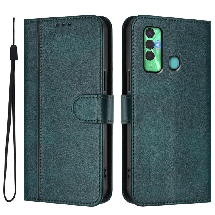 For Tecno Spark 7P Line Splicing Buckle Retro Leather Phone Case