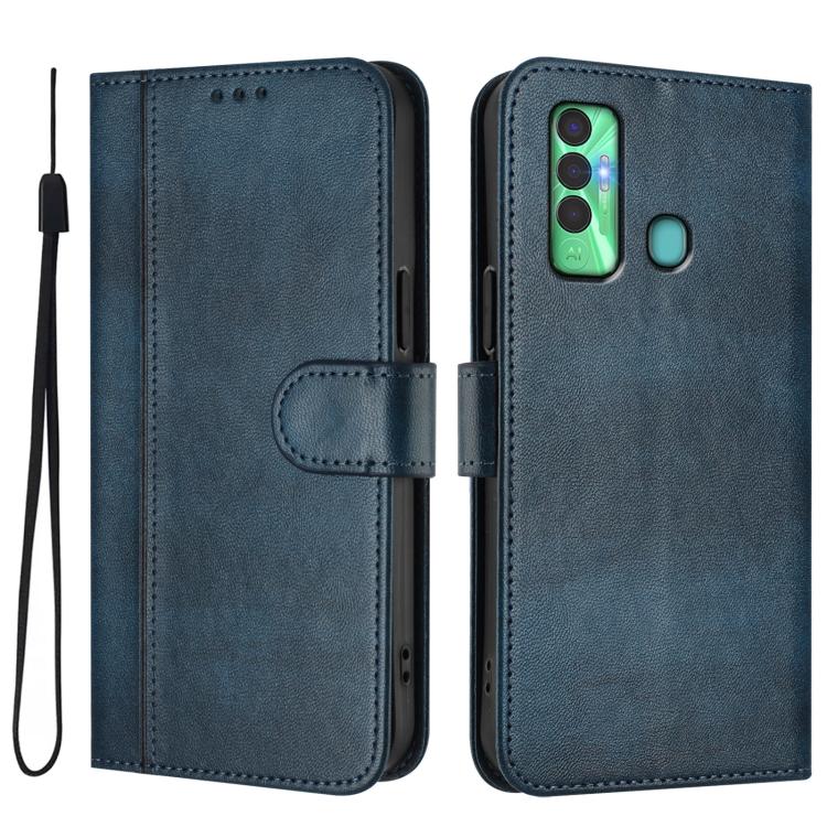 For Tecno Spark 7P Line Splicing Buckle Retro Leather Phone Case
