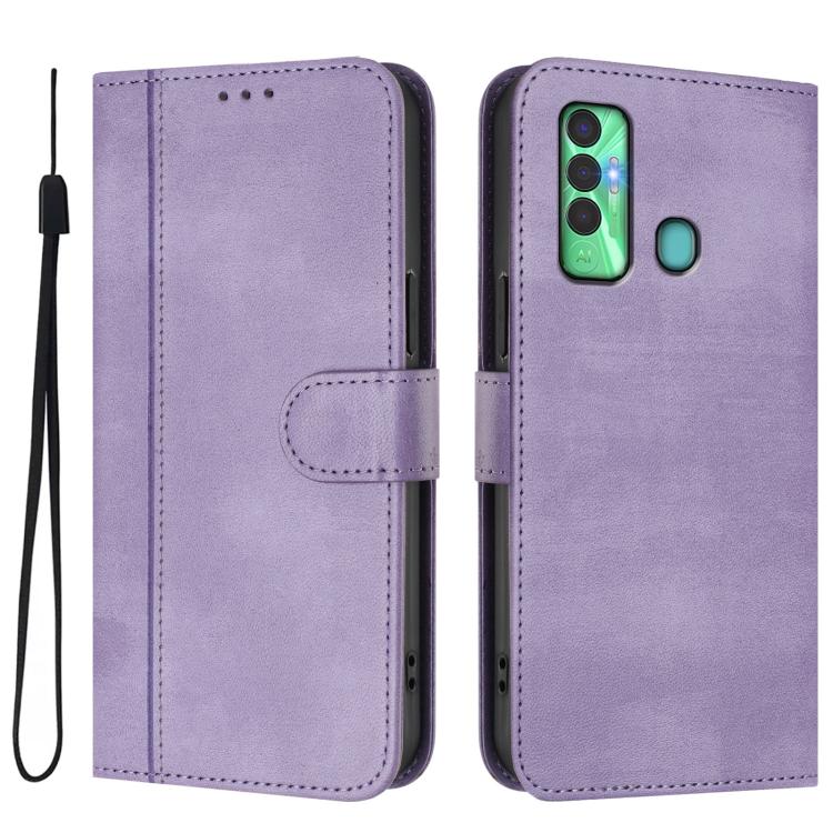 For Tecno Spark 7P Line Splicing Buckle Retro Leather Phone Case
