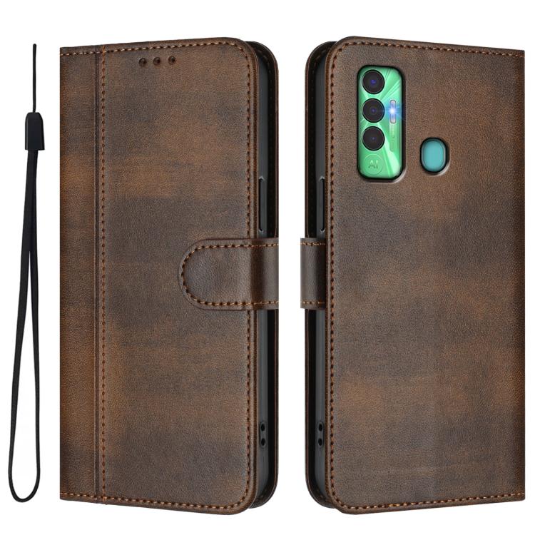 For Tecno Spark 7P Line Splicing Buckle Retro Leather Phone Case