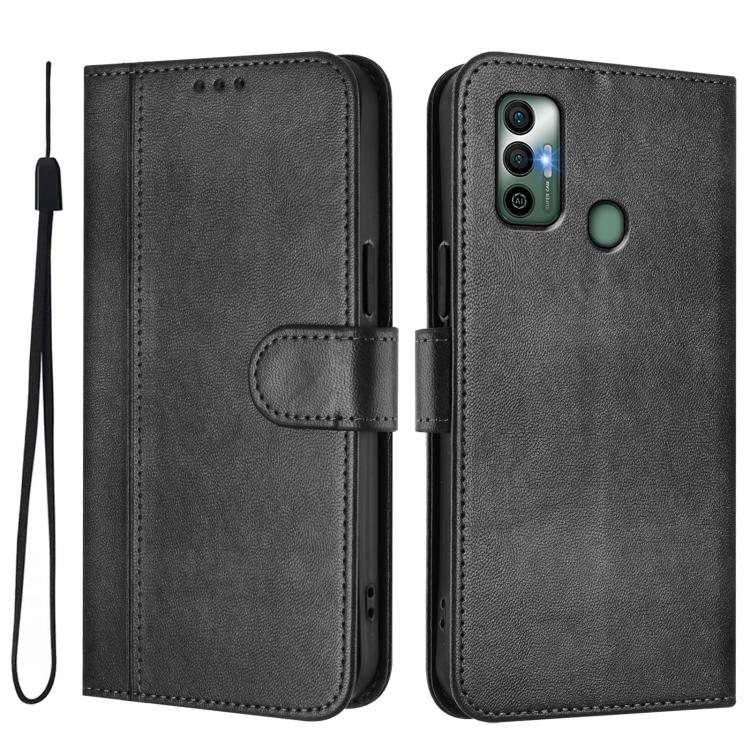 For Tecno Spark 7 / 7T Line Splicing Buckle Retro Leather Phone Case