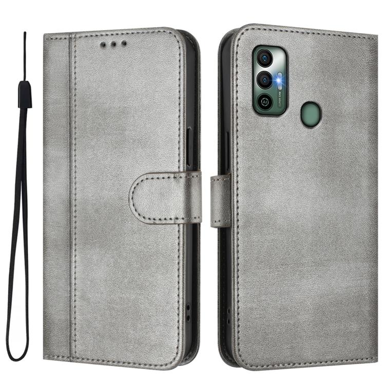 For Tecno Spark 7 / 7T Line Splicing Buckle Retro Leather Phone Case