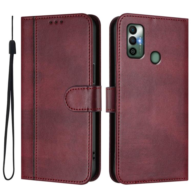 For Tecno Spark 7 / 7T Line Splicing Buckle Retro Leather Phone Case
