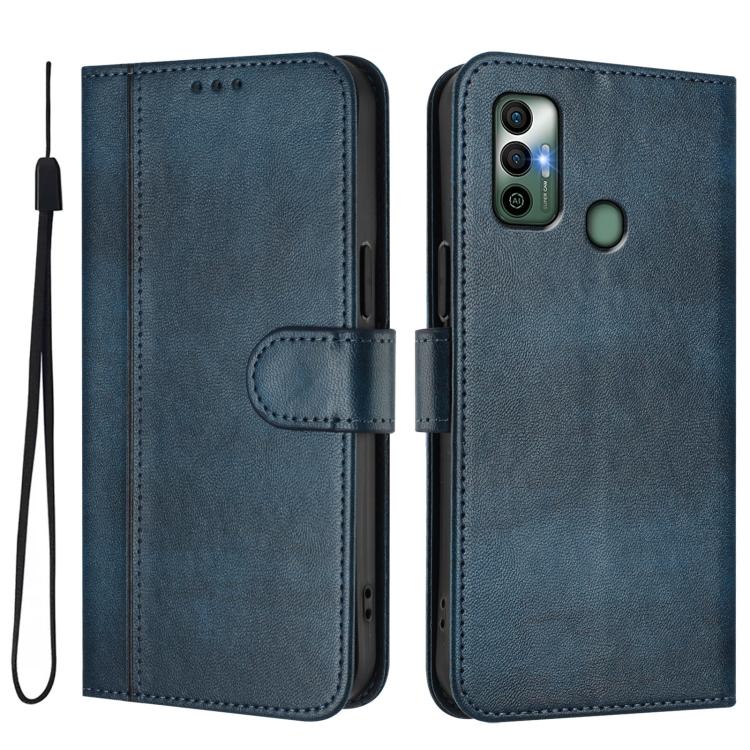 For Tecno Spark 7 / 7T Line Splicing Buckle Retro Leather Phone Case