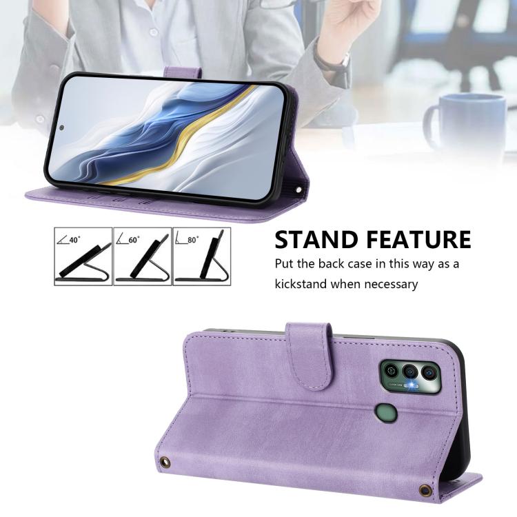 For Tecno Spark 7 / 7T Line Splicing Buckle Retro Leather Phone Case