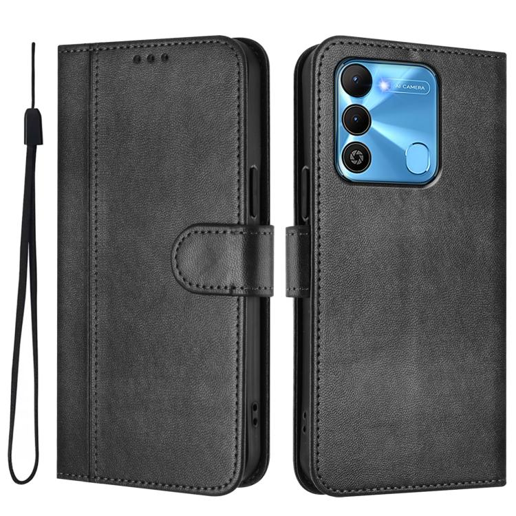 For Tecno Spark Go 2022 / 8C / 9 Line Splicing Buckle Retro Leather Phone Case
