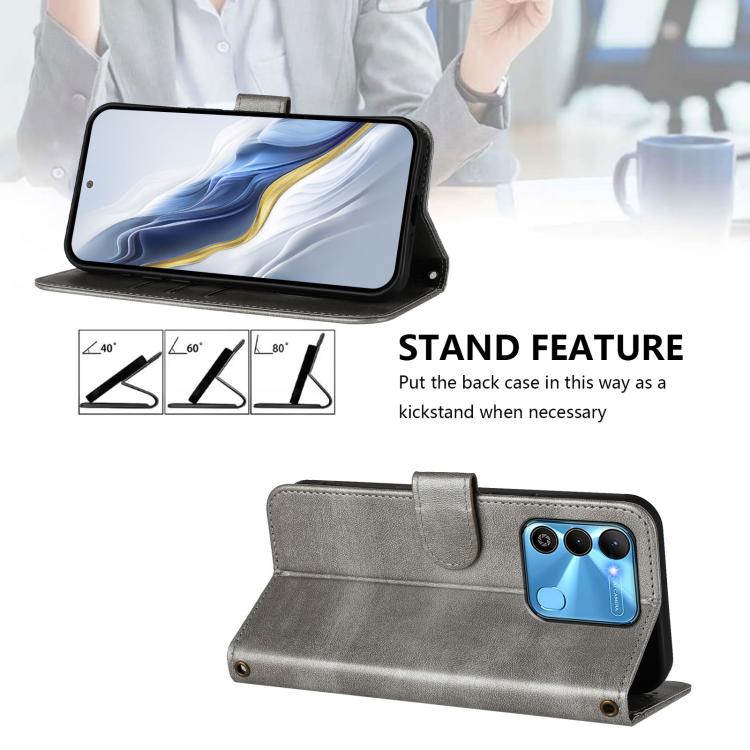 For Tecno Spark Go 2022 / 8C / 9 Line Splicing Buckle Retro Leather Phone Case