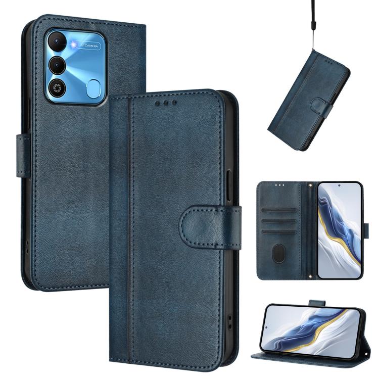 For Tecno Spark Go 2022 / 8C / 9 Line Splicing Buckle Retro Leather Phone Case