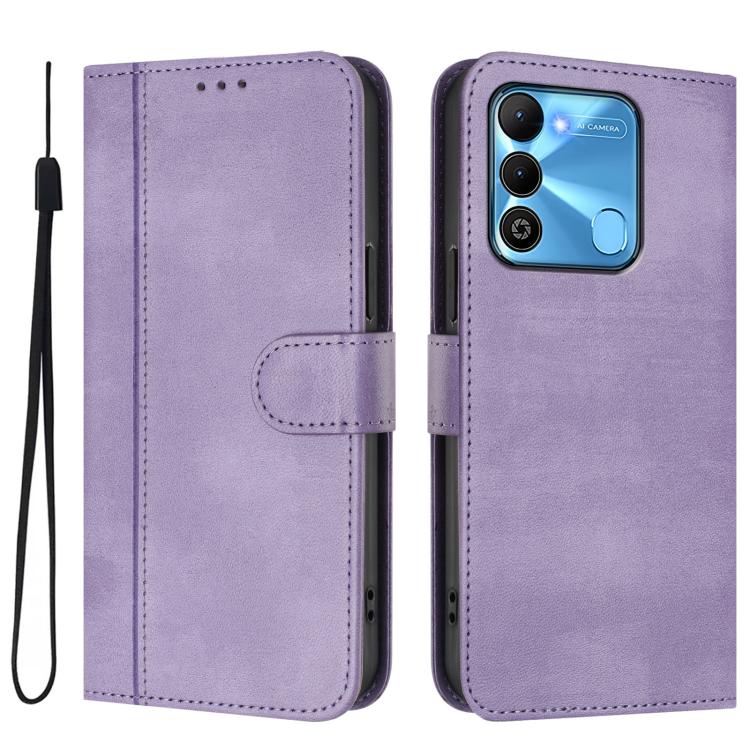 For Tecno Spark Go 2022 / 8C / 9 Line Splicing Buckle Retro Leather Phone Case
