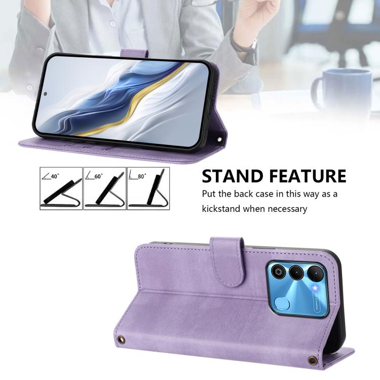 For Tecno Spark Go 2022 / 8C / 9 Line Splicing Buckle Retro Leather Phone Case