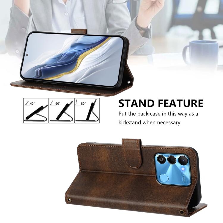 For Tecno Spark Go 2022 / 8C / 9 Line Splicing Buckle Retro Leather Phone Case