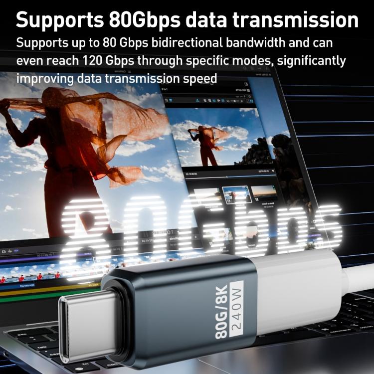 240W 80Gbps USB4 2.0 Type-C Full Function Adapter, Model:Side Bend