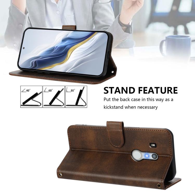For Fujitsu Arrows Be3 F-02L Line Splicing Buckle Retro Leather Phone Case