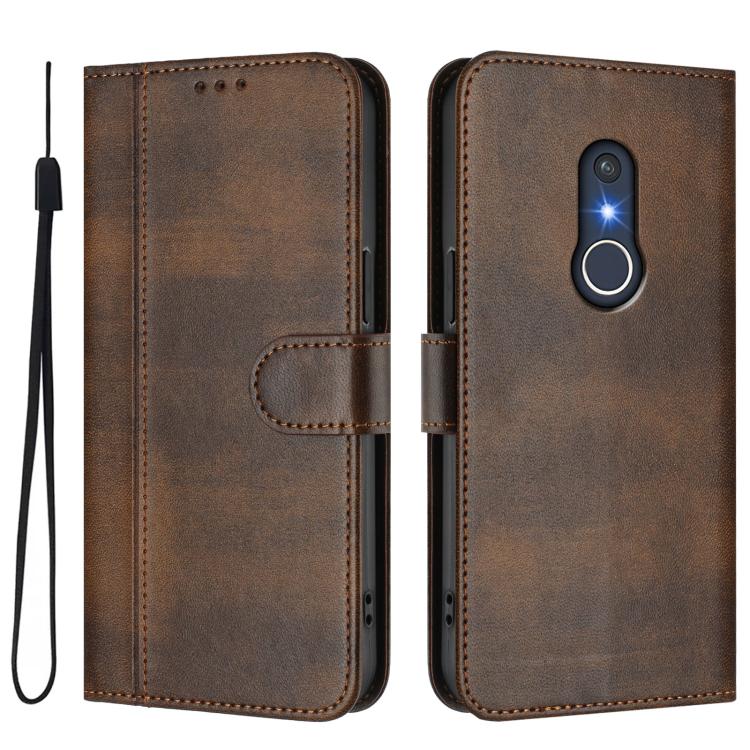 For Fujitsu Arrow Be4 Plus F-41B Line Splicing Buckle Retro Leather Phone Case