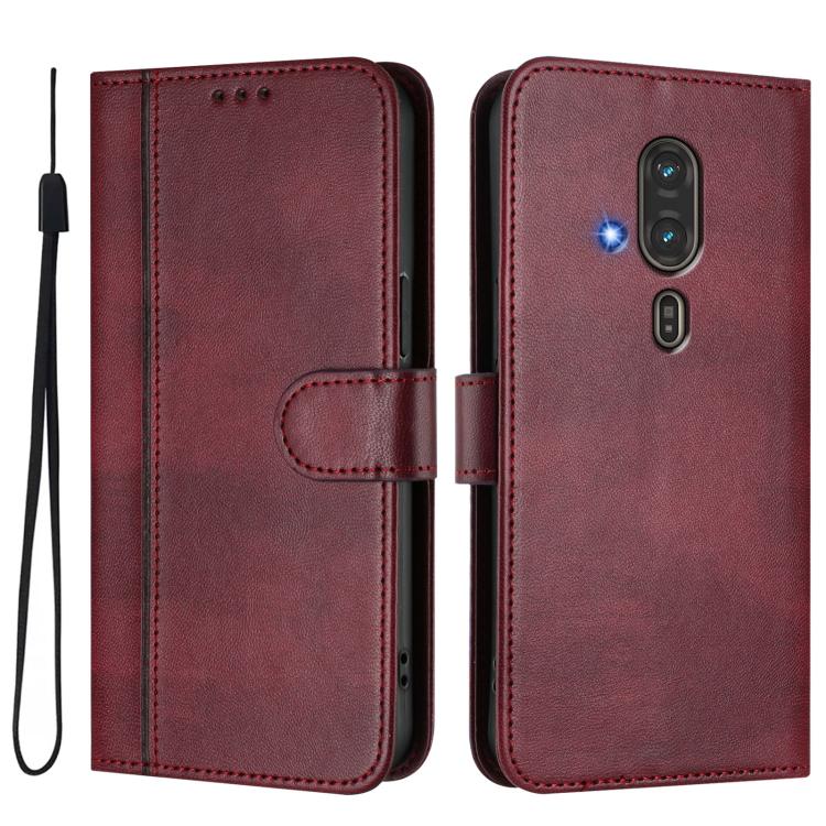 For Fujitsu FCNT Rakuraku F-53E Line Splicing Buckle Retro Leather Phone Case