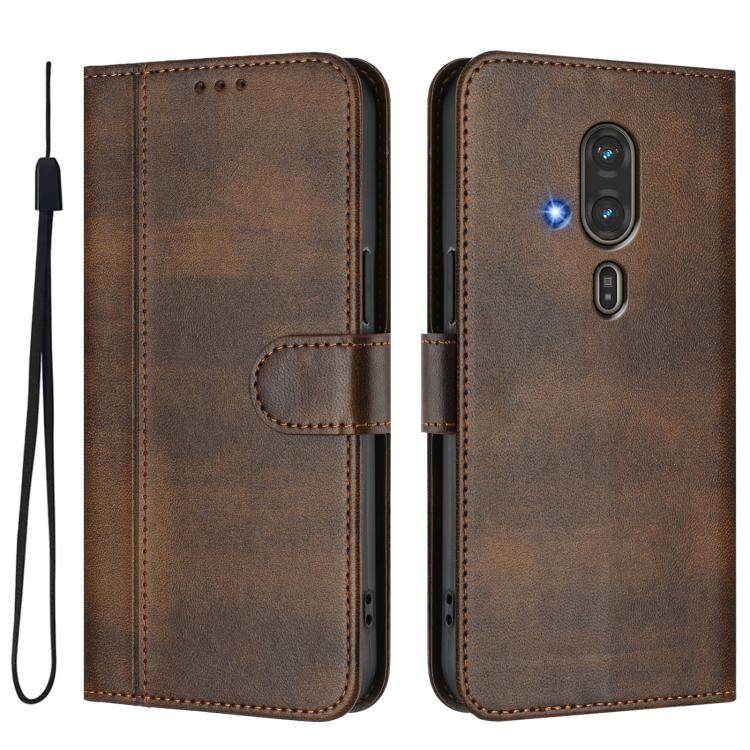 For Fujitsu FCNT Rakuraku F-53E Line Splicing Buckle Retro Leather Phone Case