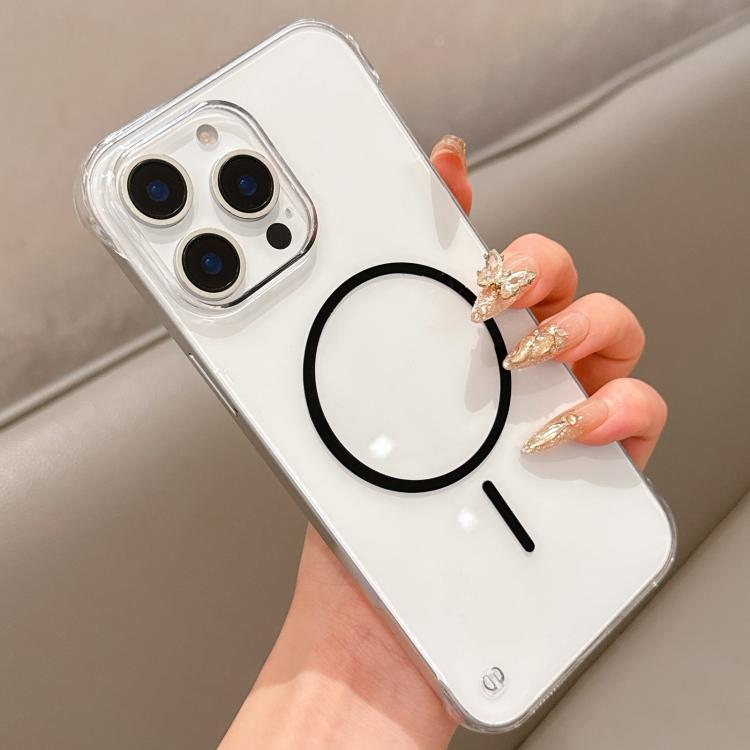 For iPhone 15 Pro Half Frame Transparent PC MagSafe Phone Case
