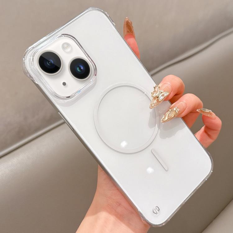 For iPhone 15 Plus Half Frame Transparent PC MagSafe Phone Case