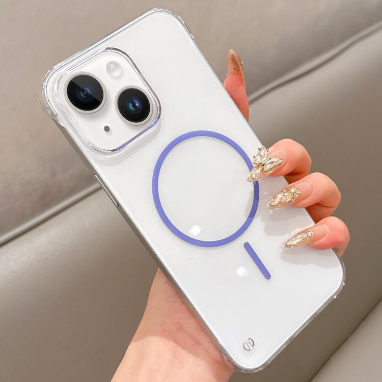 For iPhone 15 Plus Half Frame Transparent PC MagSafe Phone Case