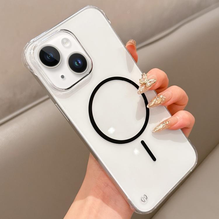 For iPhone 15 Half Frame Transparent PC MagSafe Phone Case