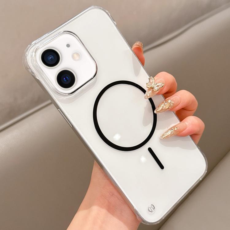 For iPhone 12 Half Frame Transparent PC MagSafe Phone Case