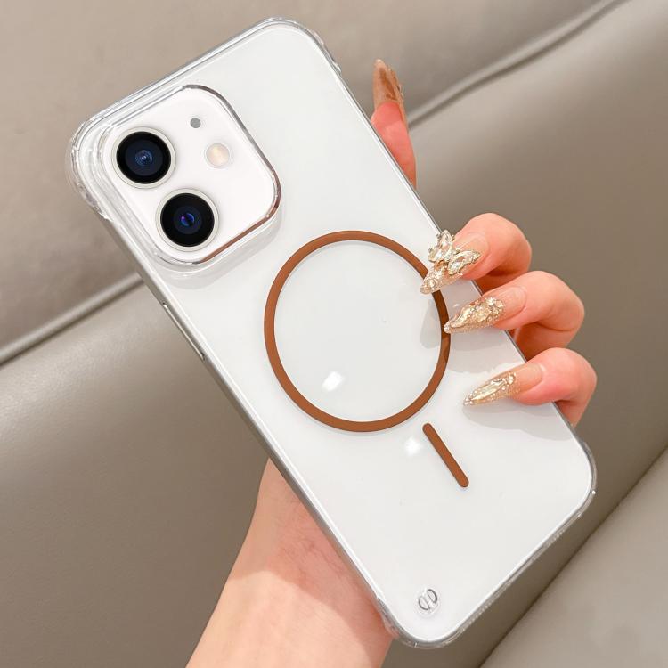 For iPhone 12 Half Frame Transparent PC MagSafe Phone Case