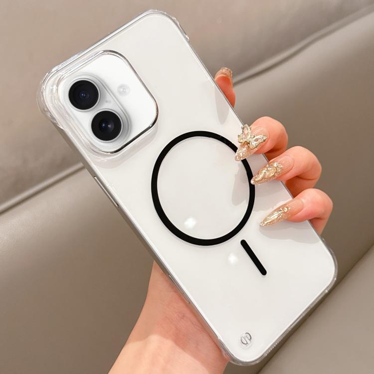For iPhone 16 Half Frame Transparent PC MagSafe Phone Case