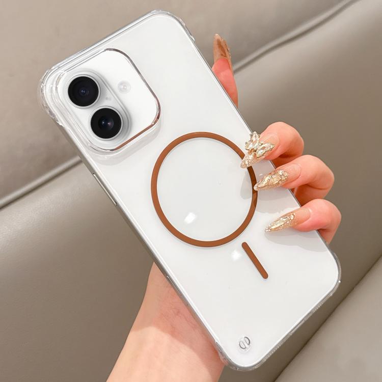 For iPhone 16 Half Frame Transparent PC MagSafe Phone Case